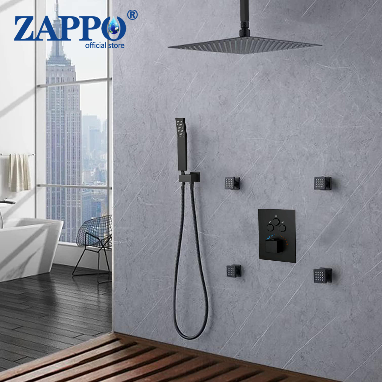 Thermostatic Shower Faucet Valve 3 Way - Sistema Doccia Termostatico ZAPPO Nero, Set