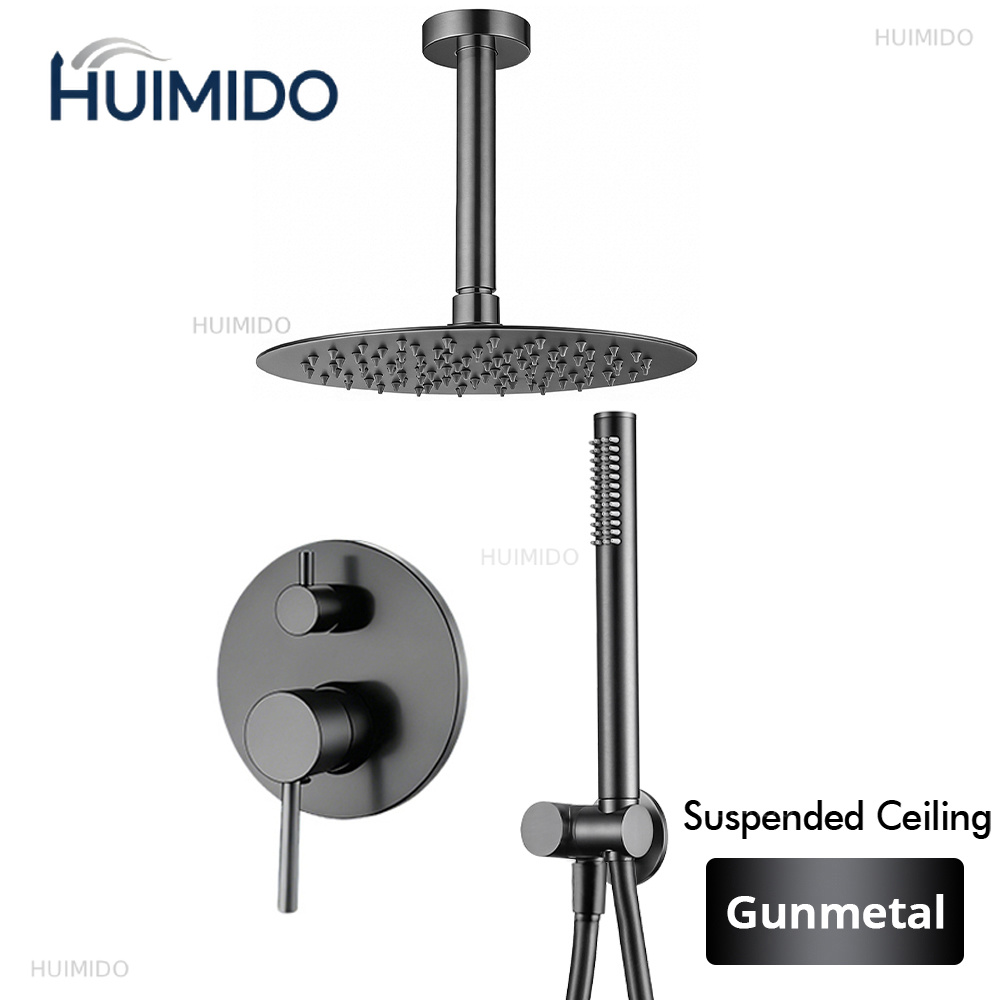 Shower Arm Ceiling Mount Brass Chrome - Rubinetto Nero Opaco con Soffione Doccia