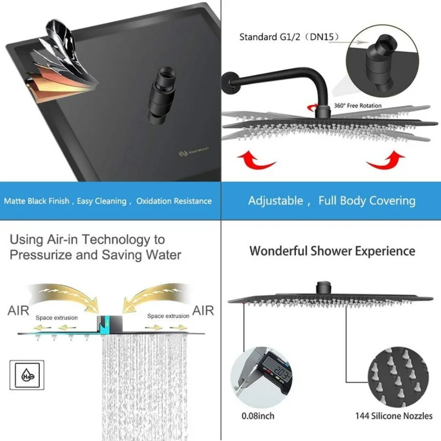 Soffione doccia a pioggia quad - Rainfall Shower Head Ceiling Mount 16 Inch recensione e prezzo