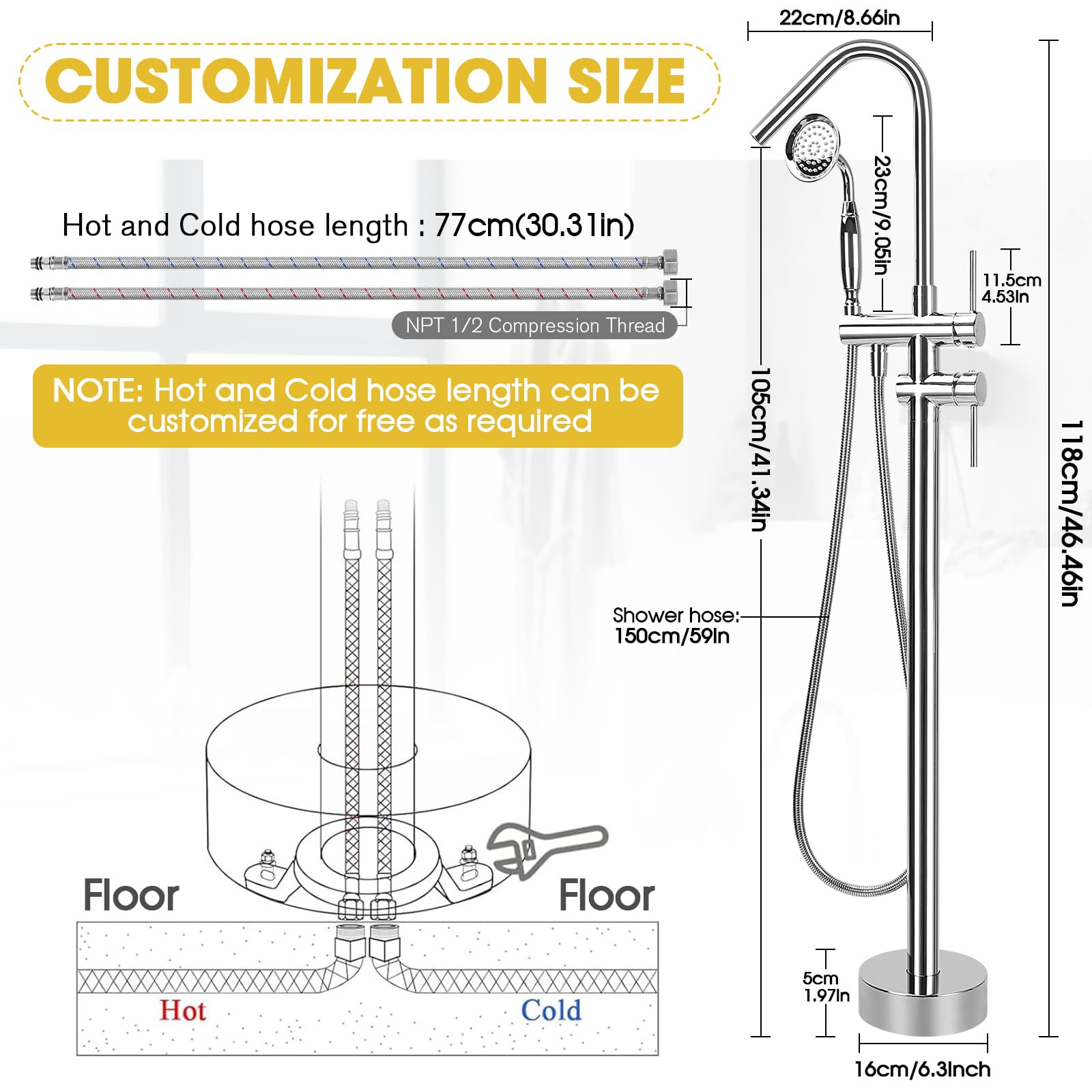 Rubinetto per vasca da bagno i - Freestanding Bathtub Filler Faucet Floor recensione e prezzo