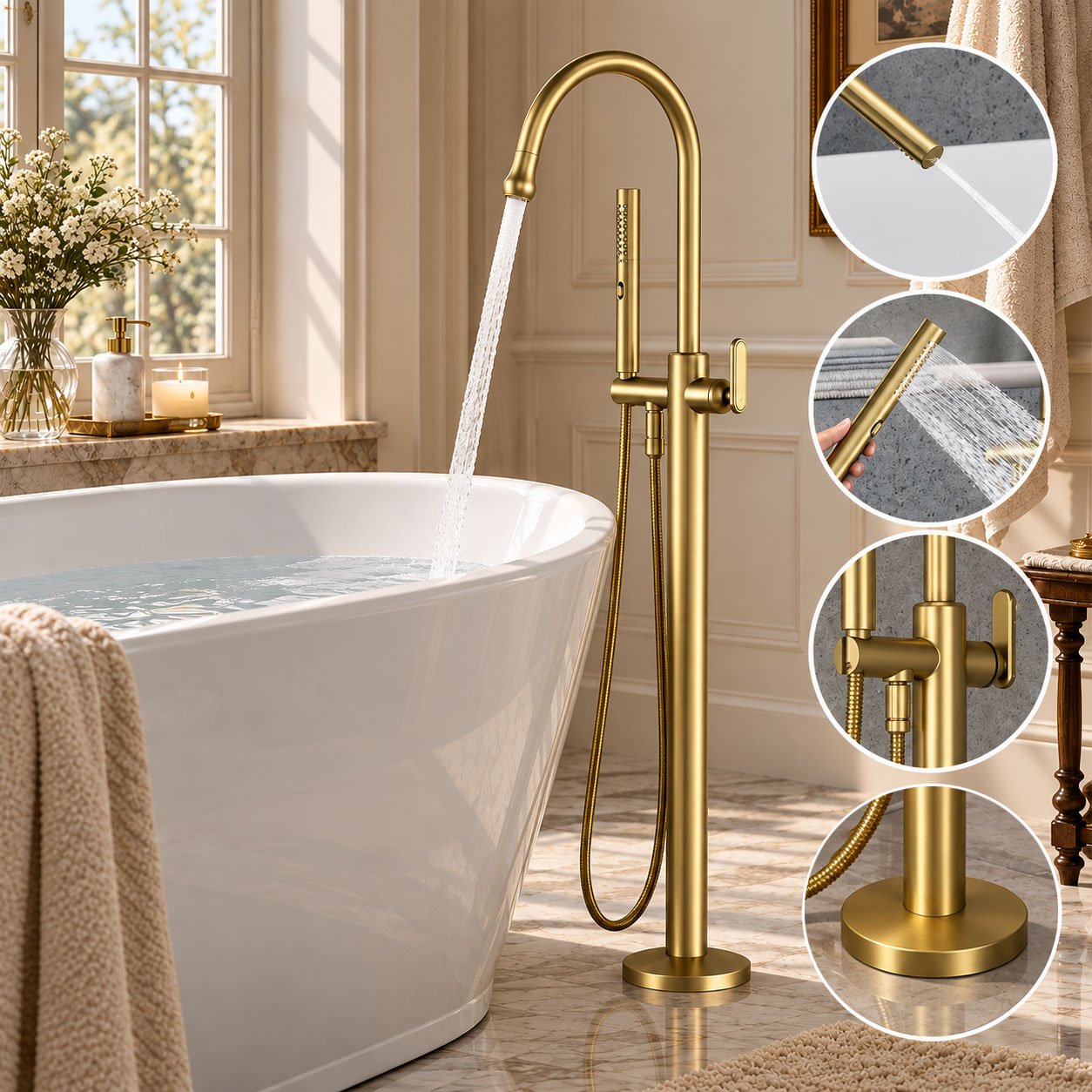 Rubinetto per vasca da bagno d - Freestanding Bathtub Filler Faucet Floor recensione e prezzo