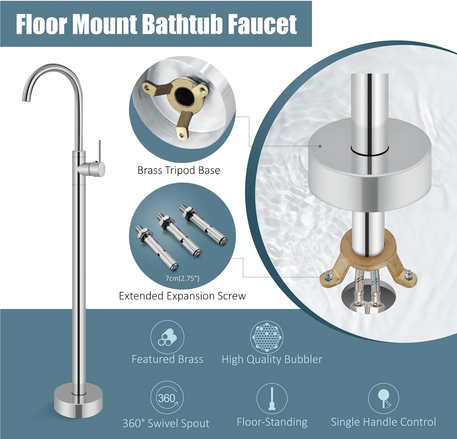 ZAPPO Rubinetto per vasca da b - Freestanding Bathtub Filler Faucet Floor recensione e prezzo